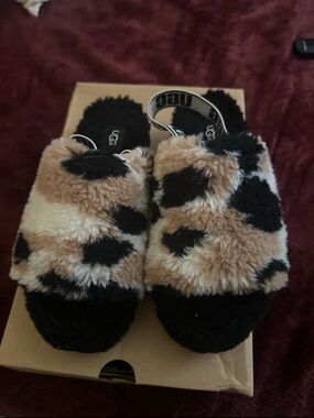 UGG Multicolor Faux Fur Slide Sandals in Black, Tan, Cream